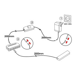 Set of aluminum LED clips for glass shelf lights with manual switch 5pcs 220V white light, black wire LEDUA