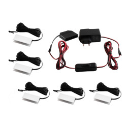 Set of aluminum LED clips for glass shelf lights with manual switch 5pcs 220V white light, black wire LEDUA