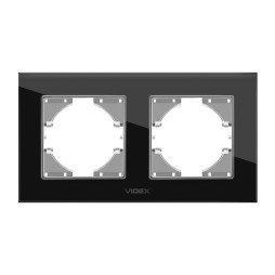 Frame black glass for 2 places horizontal VIDEX BINERA VF-BNFRG2H-B