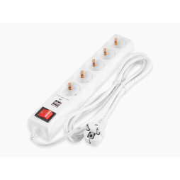 White extension cord 5 Gbps. 3m with 2*USB (2100mA) with grounding 3x0.75mm max 2500W with button / LMK71002 Lemanso