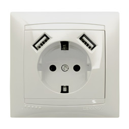 1-way socket with grounding + 2 USB sockets LEMANSO Sakura cream LMR1136
