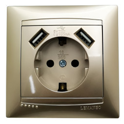 Socket 1-way with grounding + 2 USB sockets LEMANSO Sakura gold LMR1231