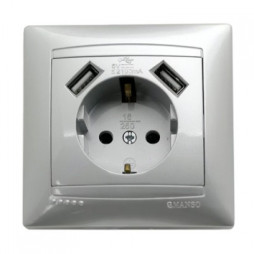 Socket 1-way with grounding + socket 2 USB LEMANSO Sakura silver LMR1331