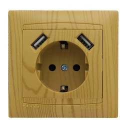 Socket 1-way with grounding + 2 USB sockets LEMANSO Sakura alder LMR1431