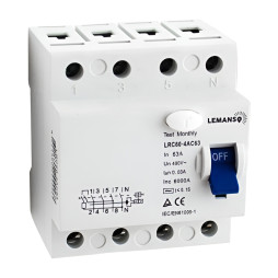 Differential relay Lemanso 4p 63A 30mA RCCB LRC60 (RCD)