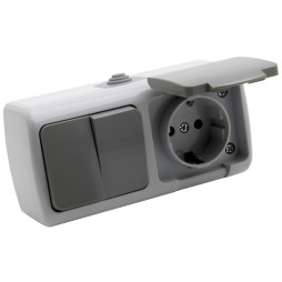 Surface block 2-way switch + socket with grounding + cover LEMANSO Nemo gray LMR2411
