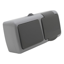 Block surface-mounted switch + socket with grounding + cover LEMANSO Nemo gray LMR2410