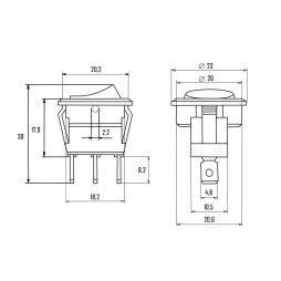 Switch KCD1-101-8; on-off 2pin round black, red switch LEDUA