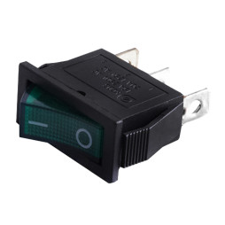 Switch KCD3-102N;on-off 3pin 220v rectangular black, green switch LEDUA