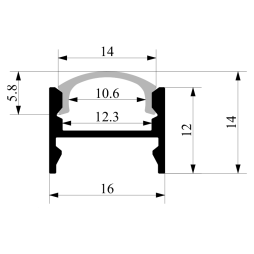 Aluminum profile for LED strip AL-123 LPS12 2 meters anodized surface mounted/suspended LEDUA
