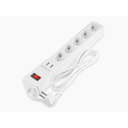 White extension cord 5 Gbps. 2m with 2*USB (2100mA) with grounding 3x0.75mm max 2500W with button / LMK71003 Lemanso
