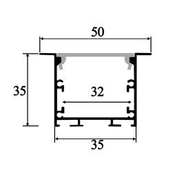 Aluminum profile for LED strips AL-17 2 meters anodized mortise ceiling LEDUA