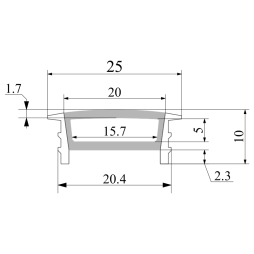 Silicone profile for LED strip 25x10 1 meter recessed SP-6 IP67 without a thread (100m in a reel) LEDUA