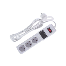 Extension cord white 3 sockets 3m digital voltmeter, with grounding 3x0.75mm max 2500W with button / LMK71005 Lemanso