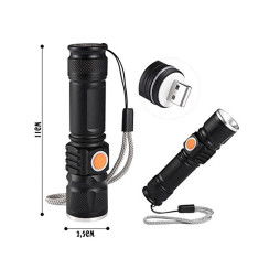 Flashlight 515-T6, USB charger, built-in battery, strap, zoom POLICE