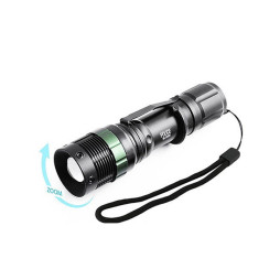 Flashlight 8455A (1*18650), zoom, clip, wrist strap POLICE