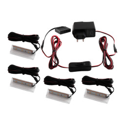 Set of plastic LED clips for lighting glass shelves with manual switch 4pcs 110-240VAC 6 cm warm light, black wire LEDUA