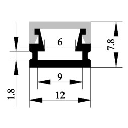 Aluminum profile for LED strip AL-02-1 1 meter anodized LEDUA surface mount