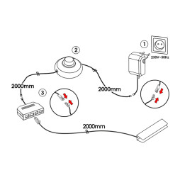 Set of plastic LED clips for lighting glass shelves with foot switch 4pcs 110-240VAC 6 cm white light, black wire LEDUA