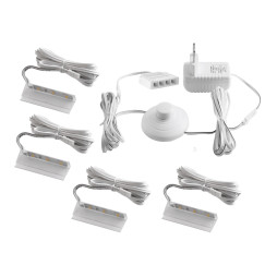 Set of plastic LED clips for lighting glass shelves with foot switch 4pcs 110-240VAC 6 cm blue light, white wire LEDUA