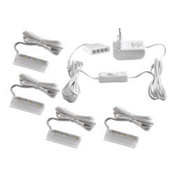 Set of plastic LED clips for lighting glass shelves with manual switch 4pcs 110-240VAC 6 cm blue light, white wire LEDUA