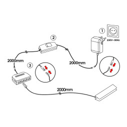 Set of plastic LED clips for lighting glass shelves with manual switch 4pcs 110-240VAC 6 cm blue light, black wire LEDUA