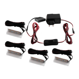 Set of plastic LED clips for lighting glass shelves with manual switch 4pcs 110-240VAC 6 cm blue light, black wire LEDUA