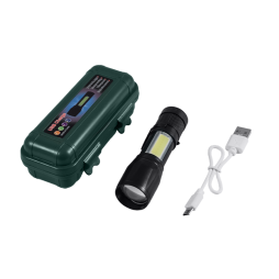 Tactical flashlight with USB charging, in a box (black)