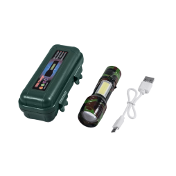 Tactical flashlight with USB charging, in a box (khaki)