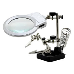 Desktop magnifier with stand for soldering iron Lemanso + LED backlight + power button. 3*AAA (not included) and 2 crocodile clips/ LM9131
