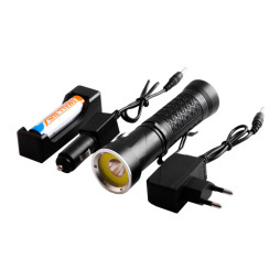 Lamp 1822-T6+COB(White+Red), 1x18650/3xAAA, 220V/12V battery, 90° rotation, BOX Police