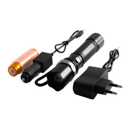 Flashlight T8626/2626-XPE, 1x18650/3xAAA, W/U 220V/12V, zoom, Box Police