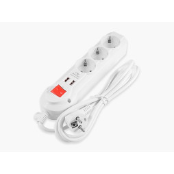 Extension cord white 3 x 2m with 2*USB (2100mA) with grounding 3x0.75mm max 2500W with button / LMK71004 Lemanso