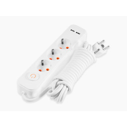 Extension cable white 3 gang 5m with 2*USB (2100mA) with/ground 5x1.0mm max. 3500W with button / LMK71007 Lemanso