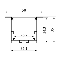 Aluminum profile for LED strip AL-97 3 meters anodized recessed ceiling LEDUA