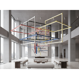 LED pendant lamp, ceiling "Quadra 2 mini" square 110-240V 64W 4500k 2000*2000 white housing LEDUA