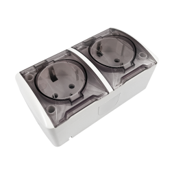 Surface socket 2-a with grounding + transparent covers Magnolia white LMR2008 Lemanso